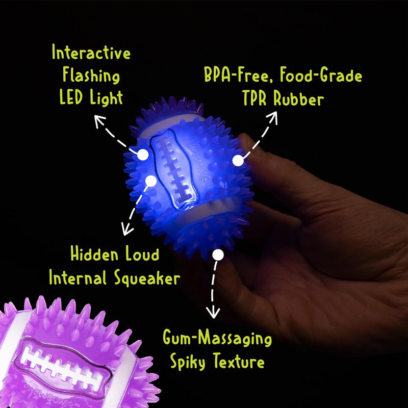 Gnawsome Dog Toys - 3.5" Spiky Squeak & Light Football - Small - Dental & Gum Wellness - Stimulating Fun - Hidden Squeaker - Durable for Heavy Chewers - 100% BPA-Free - Assorted Colors - Image 4